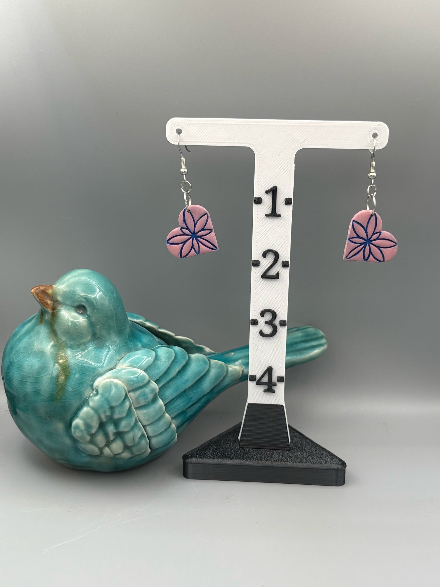 Pink & Blue Heart Dangle Earrings - handcrafted polymer clay earrings by Lakeside Clay