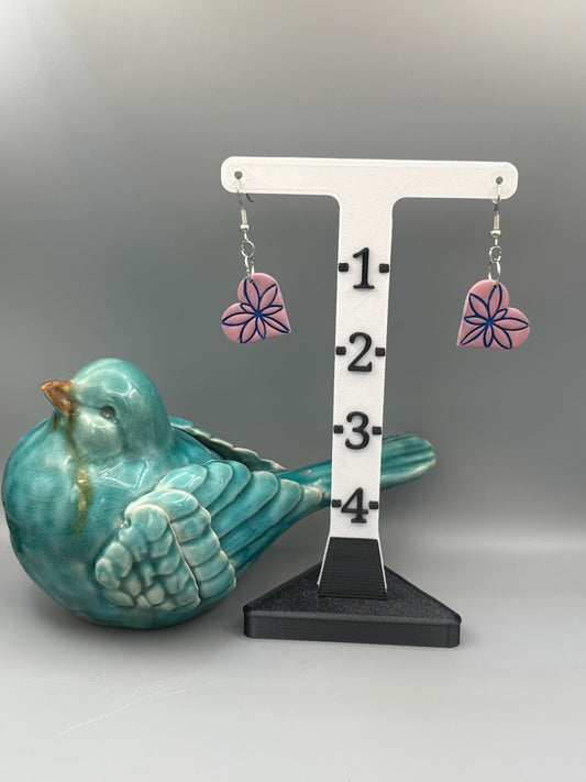 Pink & Blue Heart Dangle Earrings - handcrafted polymer clay earrings by Lakeside Clay