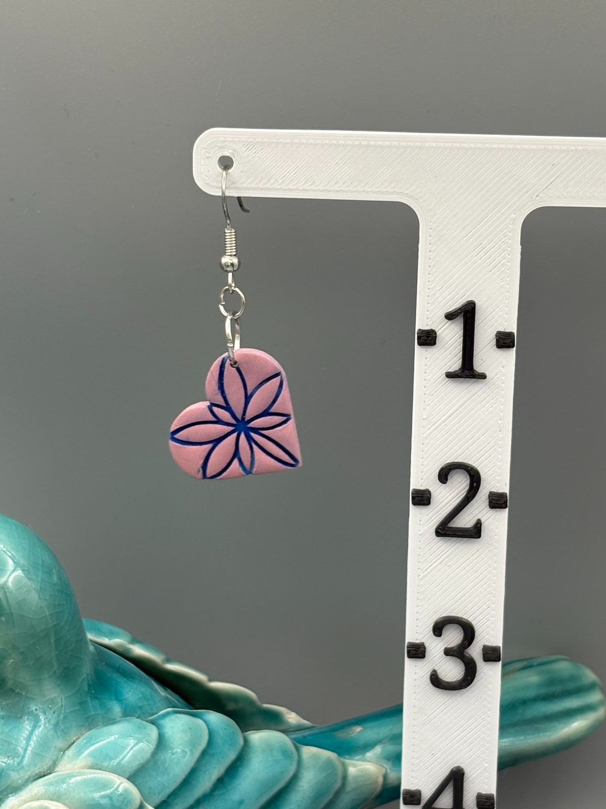 Pink & Blue Heart Dangle Earrings - handcrafted polymer clay earrings by Lakeside Clay