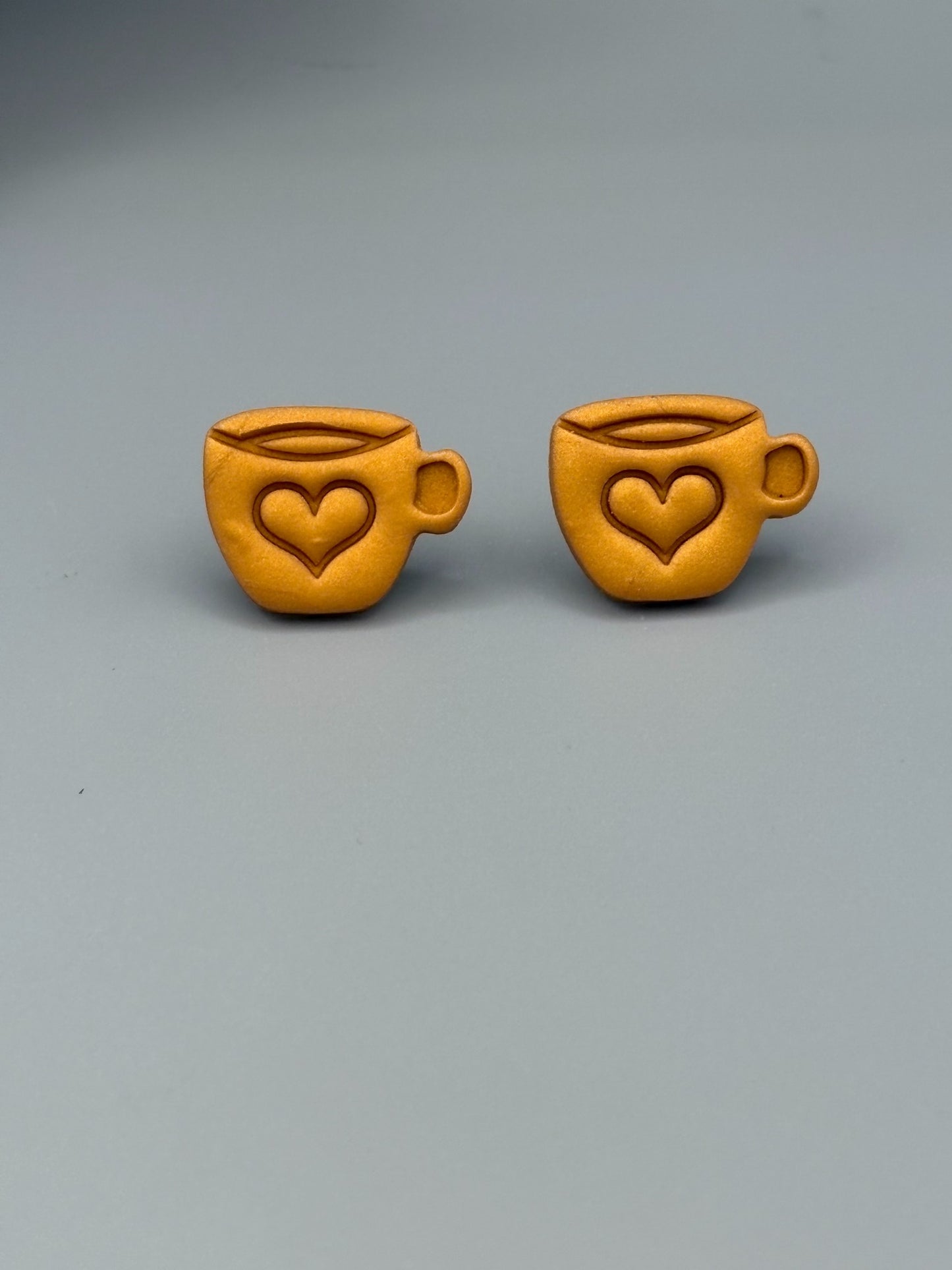 Gold Teacup Stud Earrings - handcrafted polymer clay earrings by Lakeside Clay