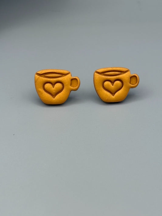 Gold Teacup Stud Earrings - handcrafted polymer clay earrings by Lakeside Clay
