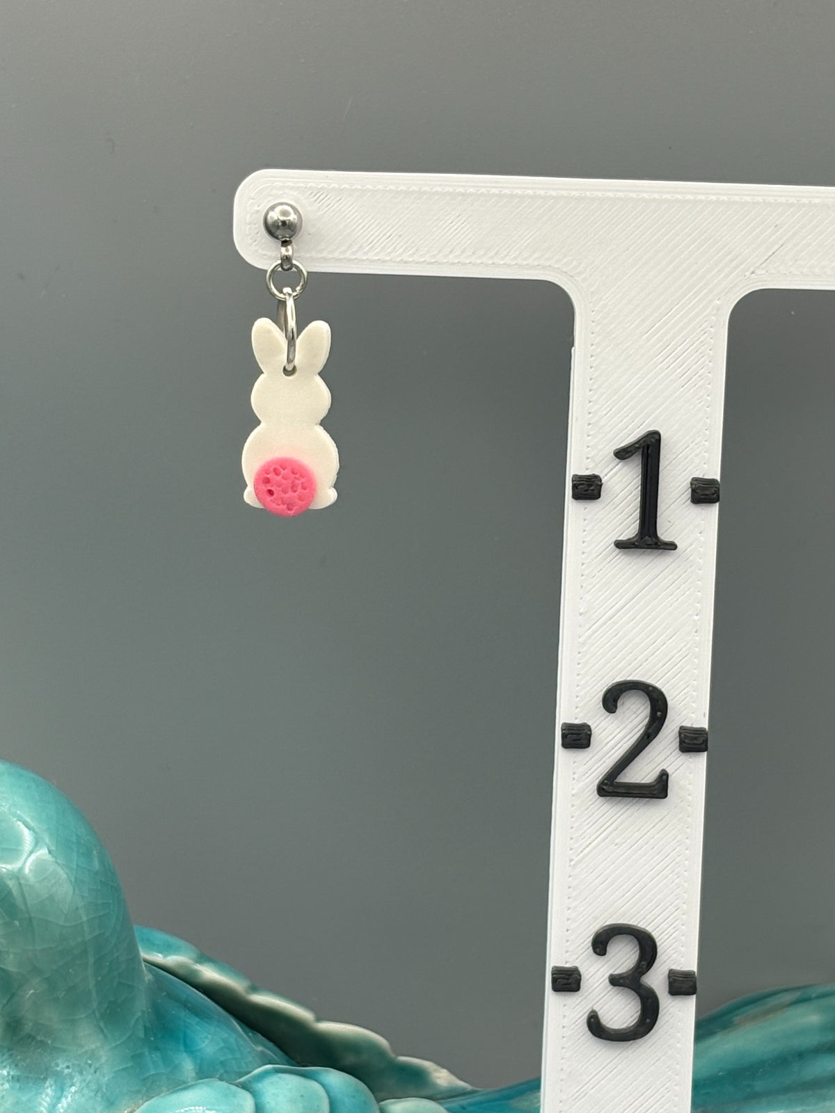 White & Pink Bunny Butt Dangle Earrings - handcrafted polymer clay earrings by Lakeside Clay