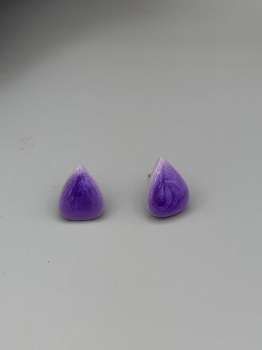 Purple Swirl Drop Stud Earrings - handcrafted polymer clay earrings by Lakeside Clay