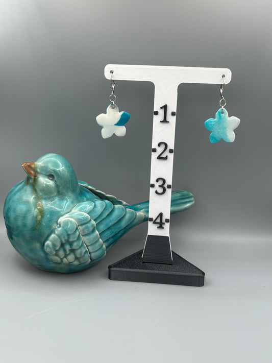 Teal & White Flower Dangle Earrings - handcrafted polymer clay earrings by Lakeside Clay