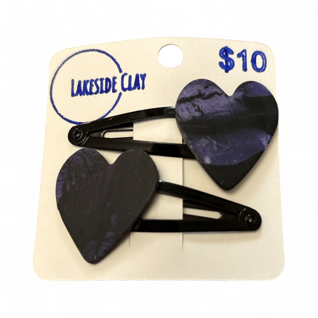 Black & Purple Heart Hair Clips