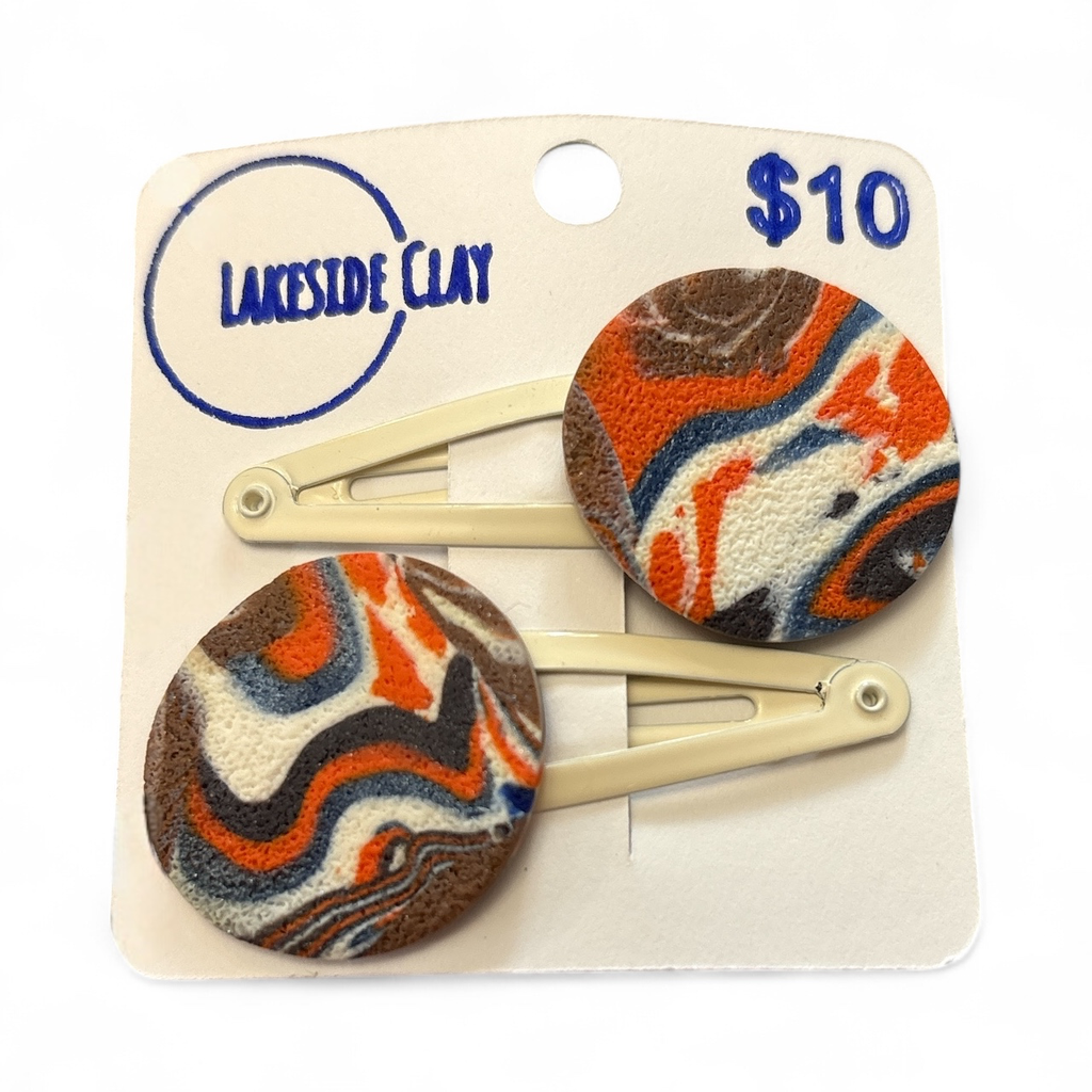 Marble Circles Hair Clips