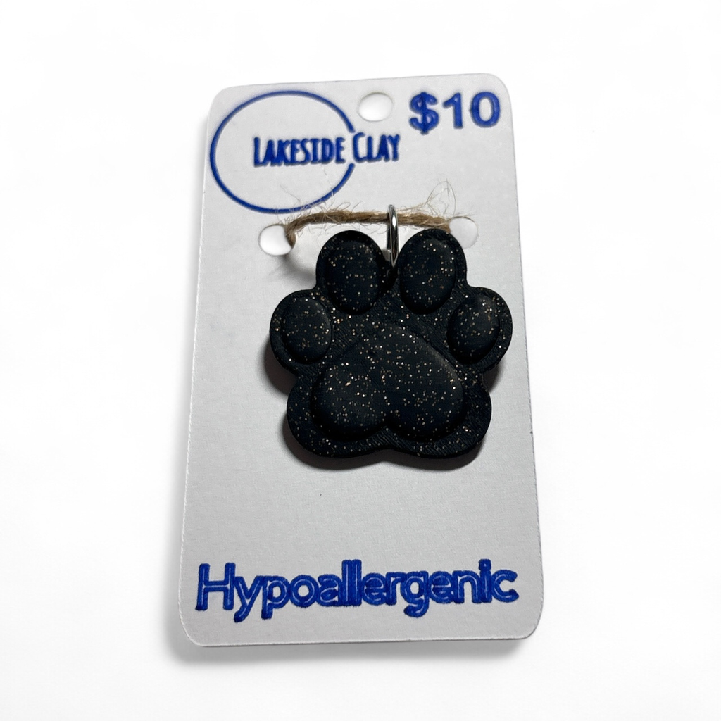 Sparkly Black Paw Print Pendant
