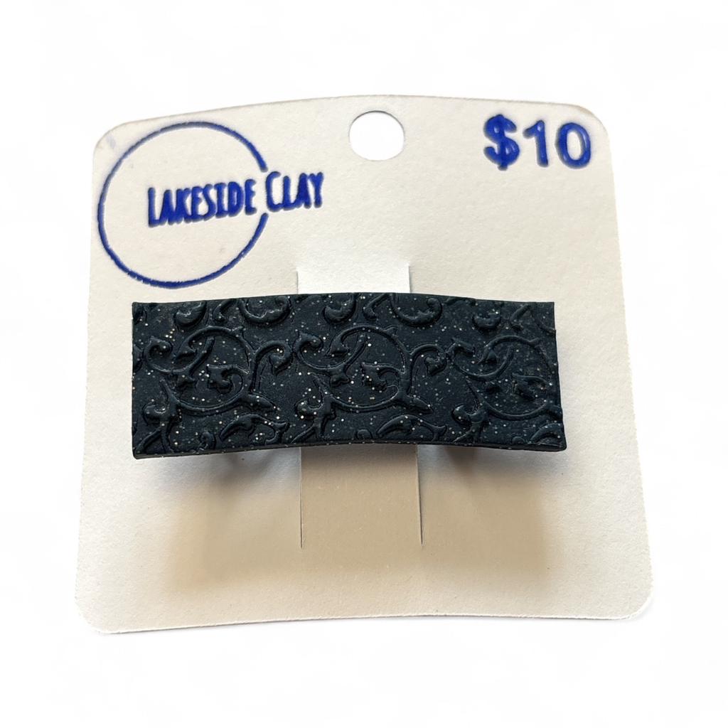 Midnight Blue Damask Barrette