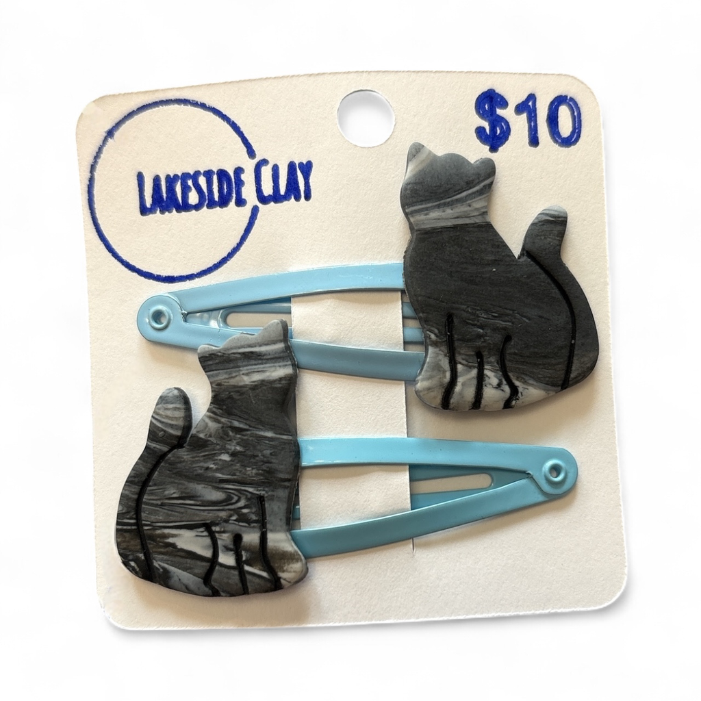 Grey Marble Cat Hair Clips