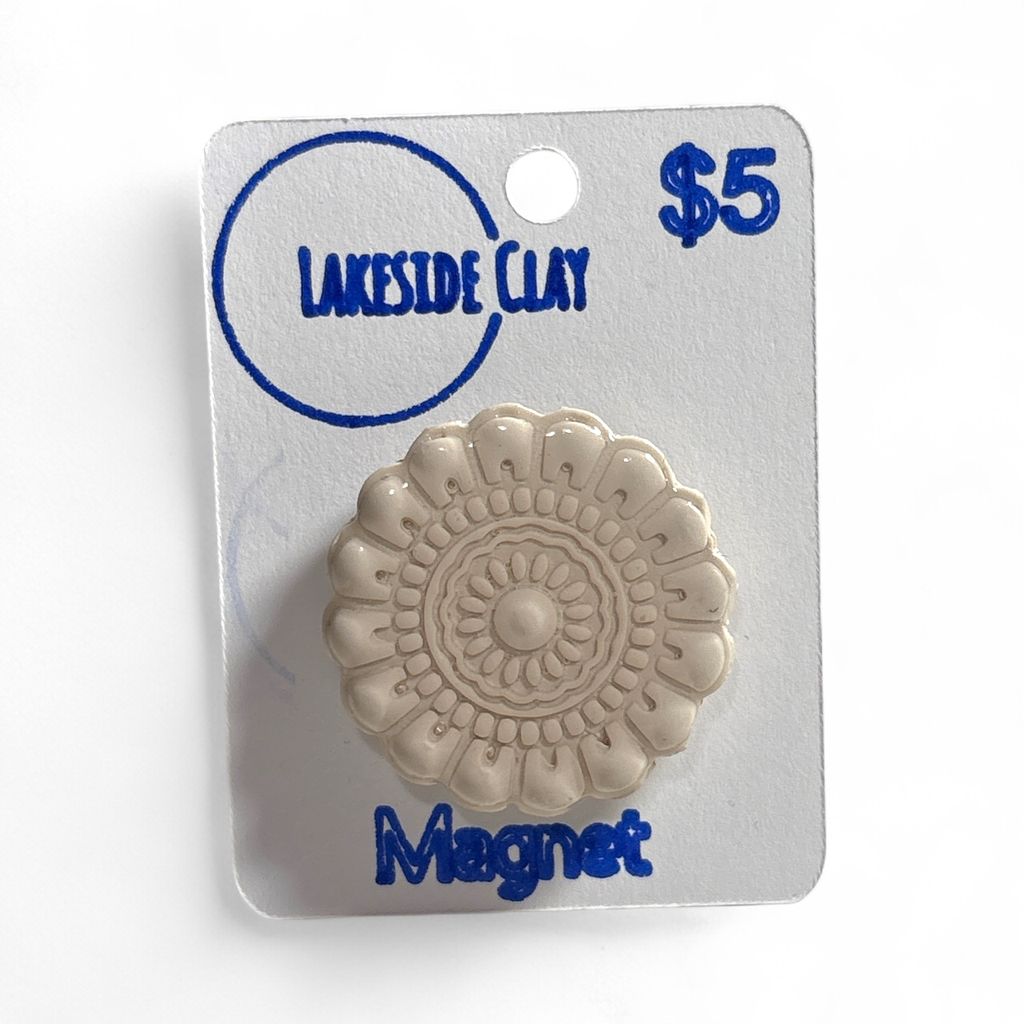 White Flower Circle Magnet