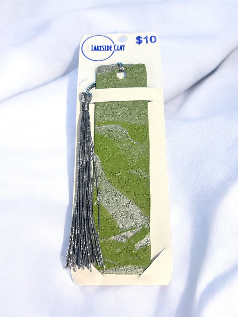 Silver & Green Marble Vines Bookmark