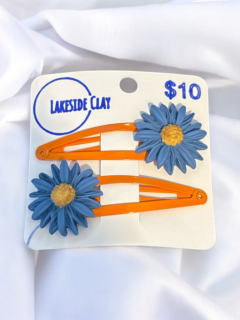 Blue Flower Hair Clips