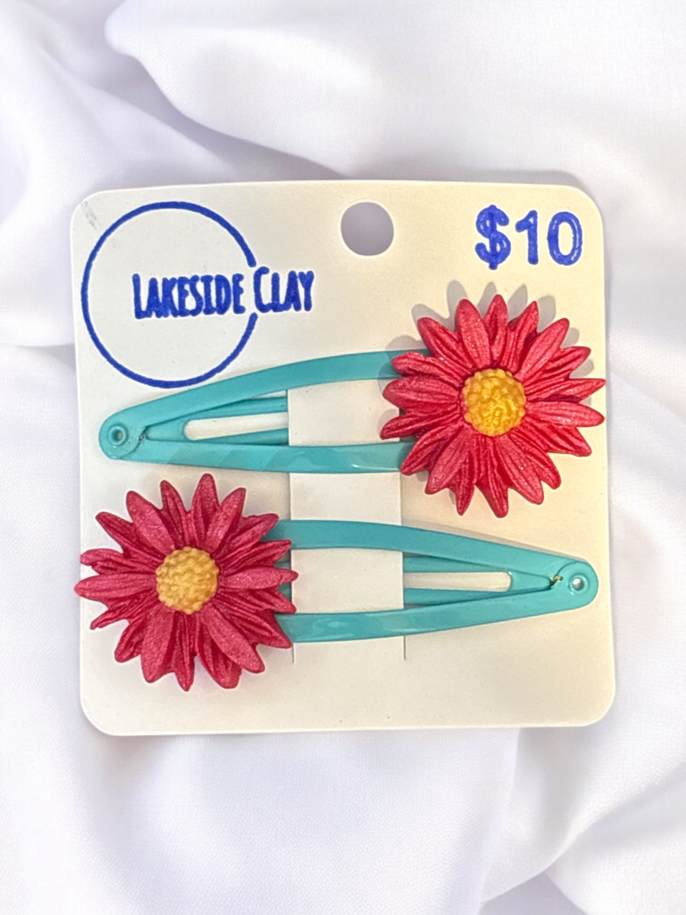 Pink Flower Hair Clips