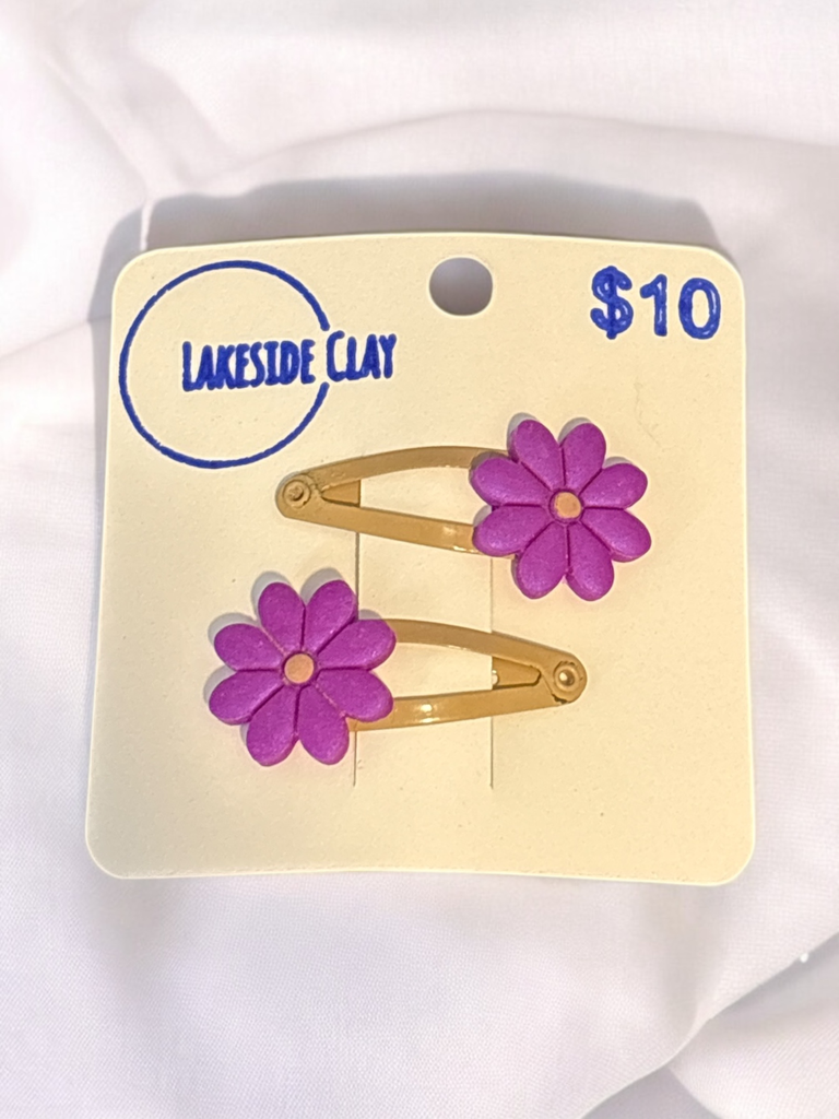 Purple Flower Hair Clips