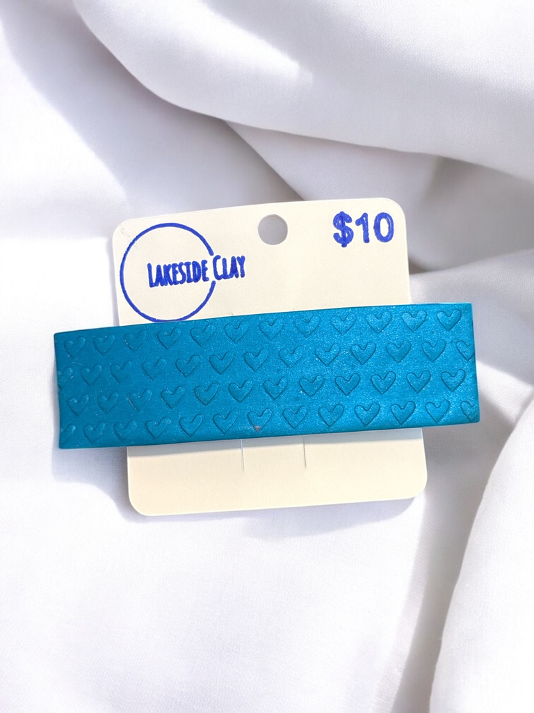 Teal Hearts Barrette