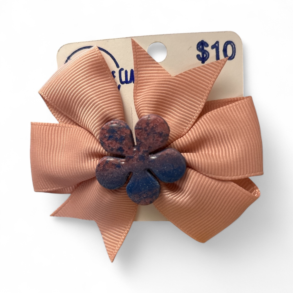 Pink & Blue Flower Hair Bow