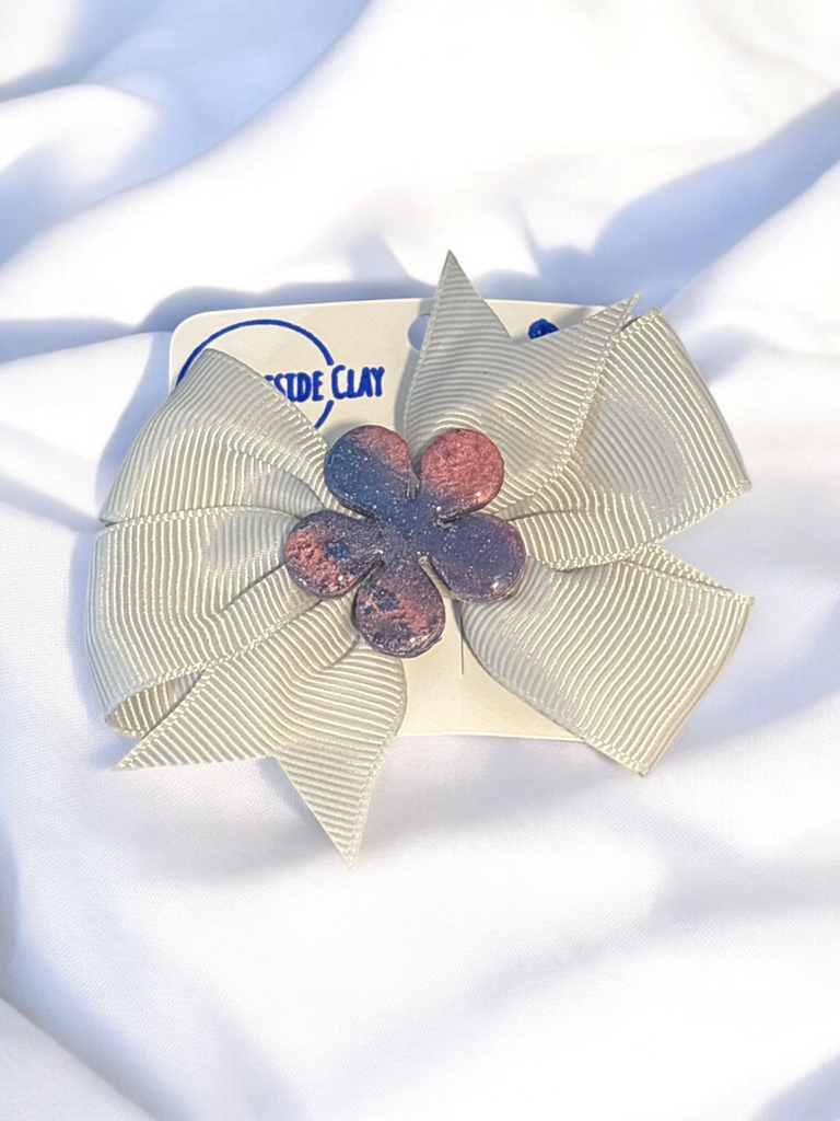 Pink & Blue Flower Hair Bow