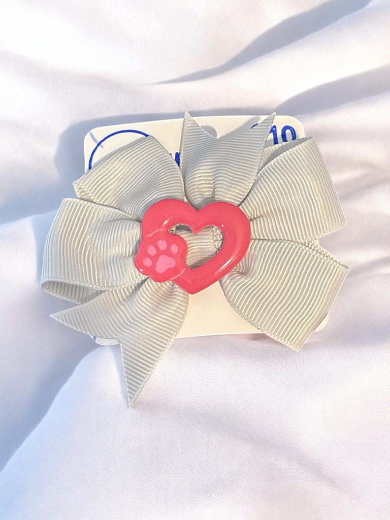 Pink Paw Heart Hair Bow