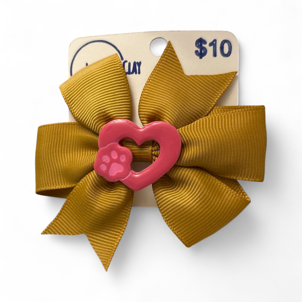Pink Paw Heart Hair Bow