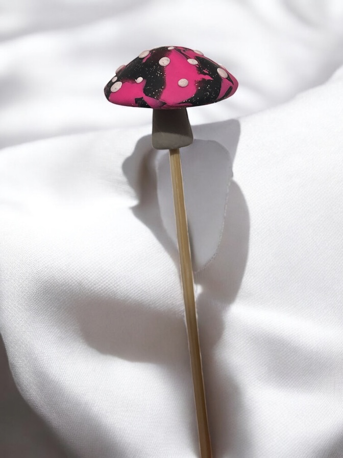 Pink & Black Mushroom Plant Stake