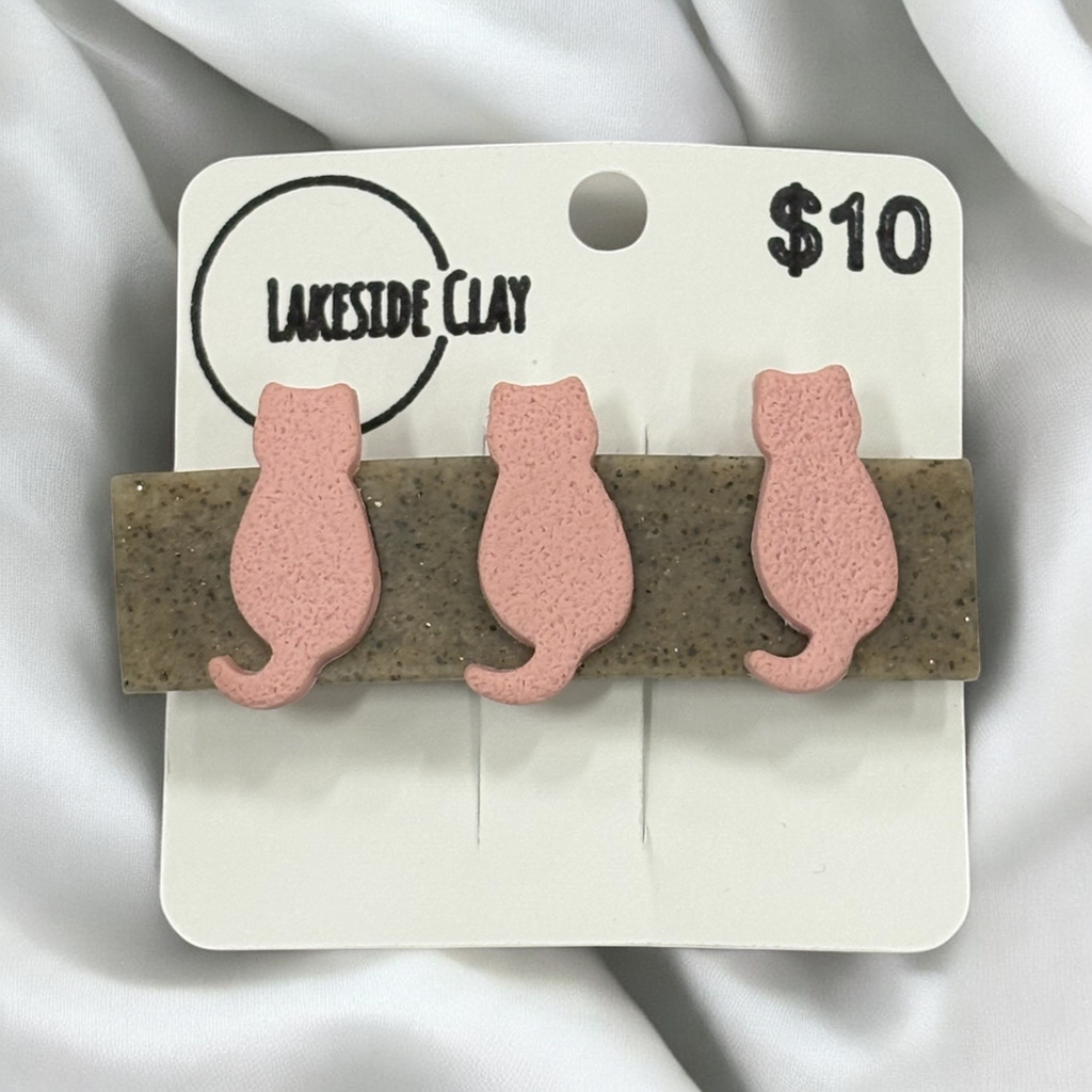 Granite with Pink Cats Barrette