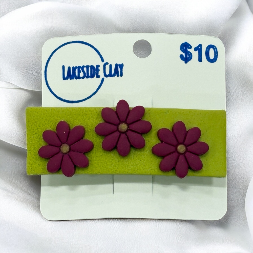Green with Flowers Barrette