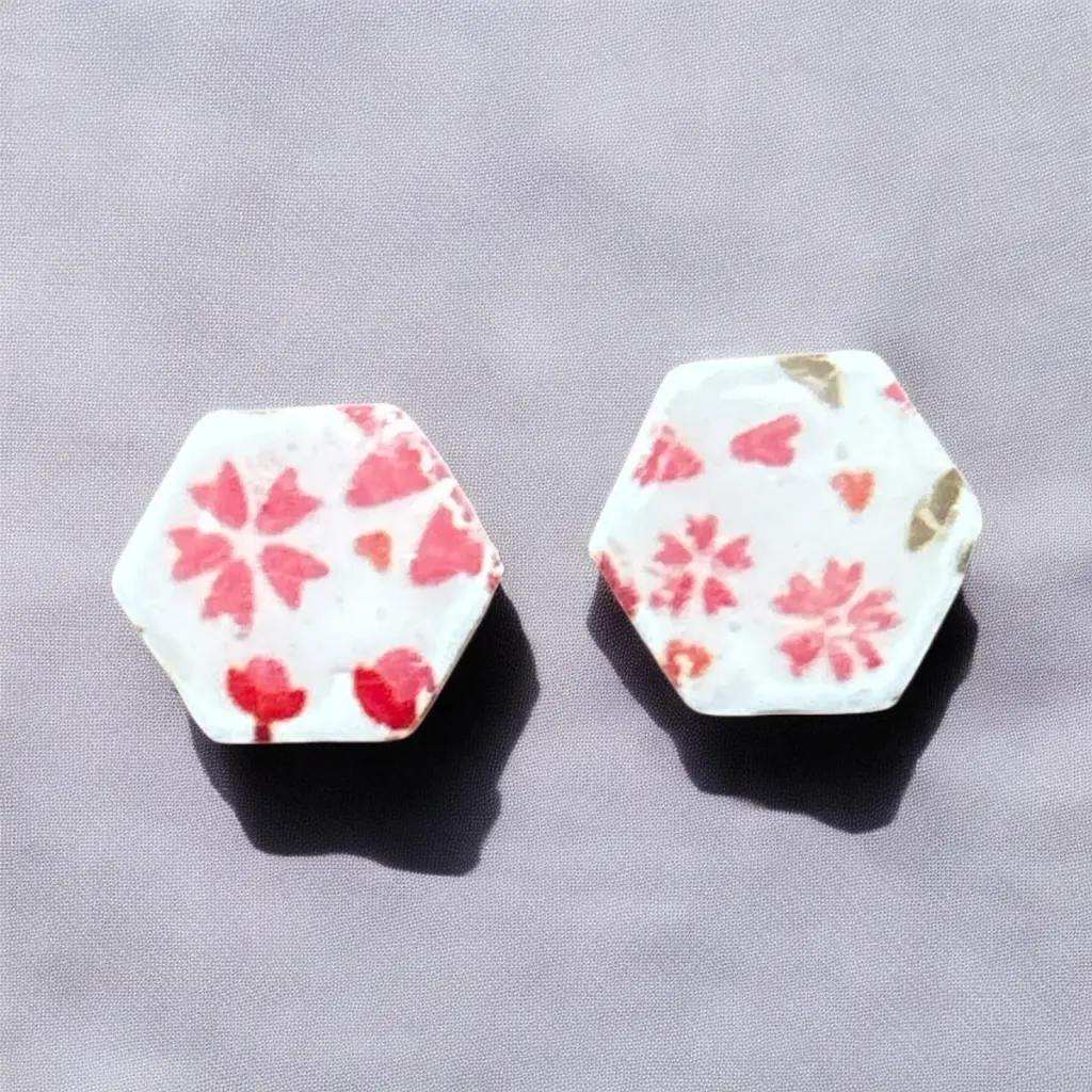 Flower Pattern Hexagon Studs