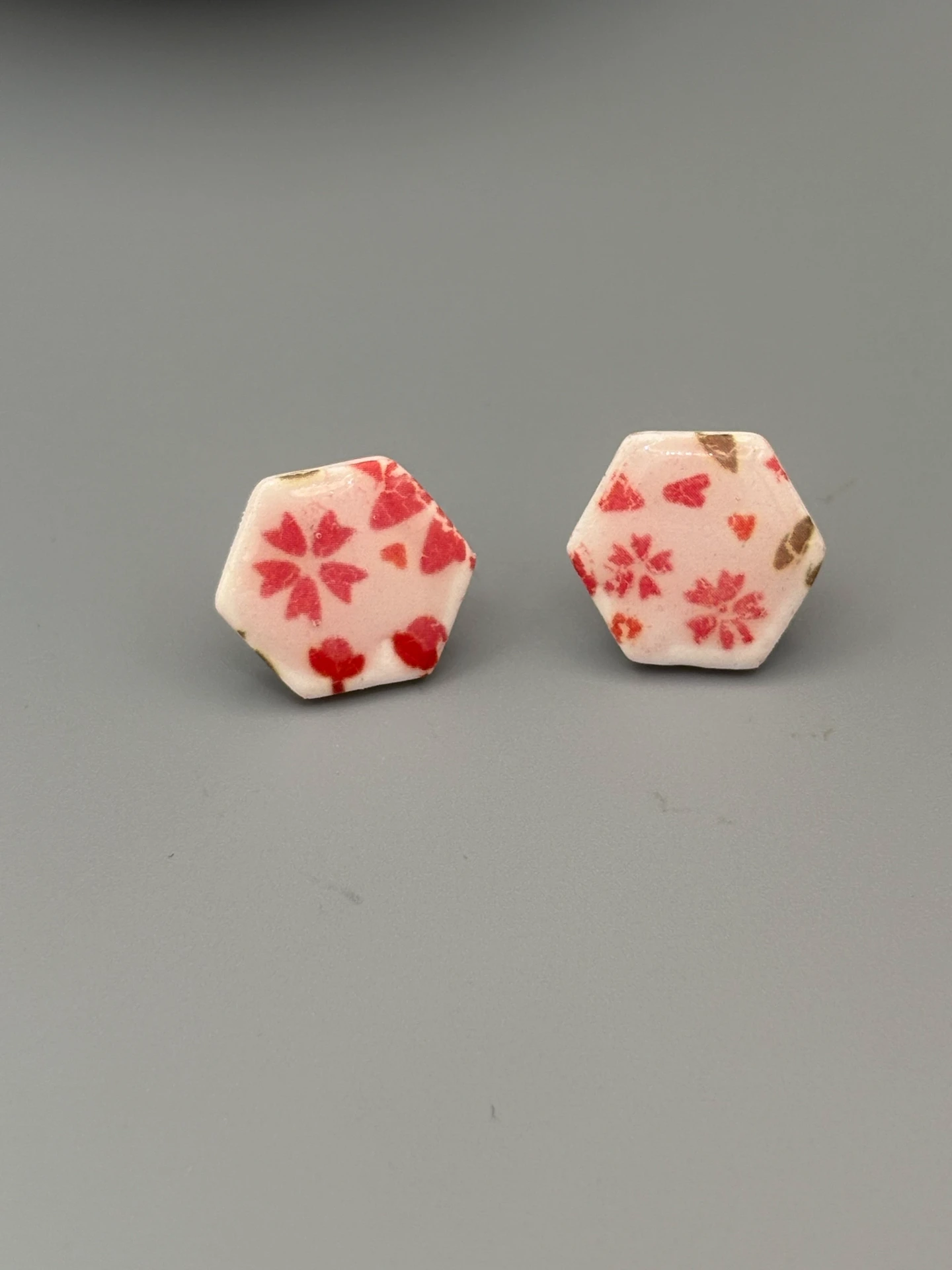 Flower Pattern Hexagon Studs