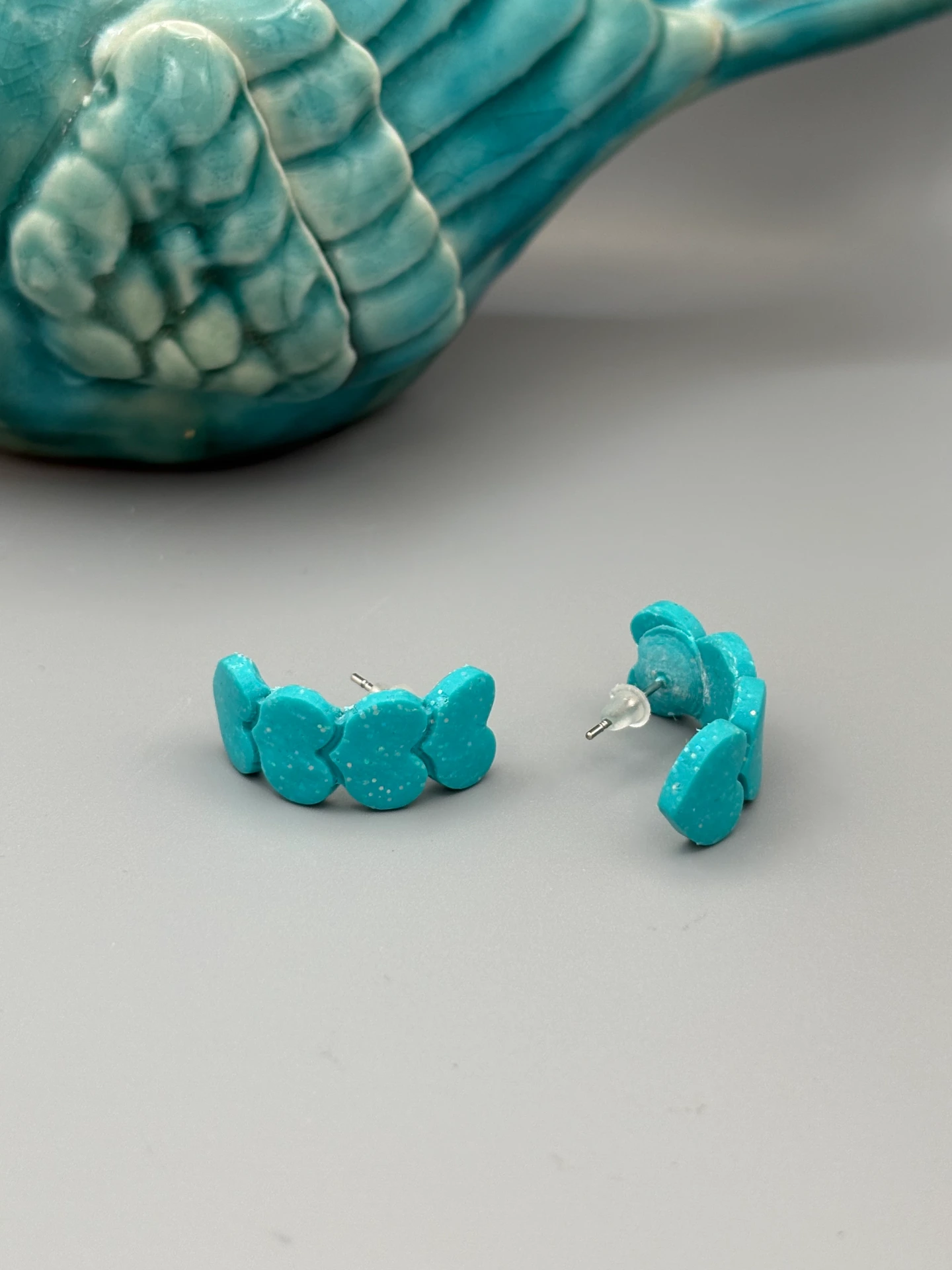 Sparkly Teal Heart Huggies