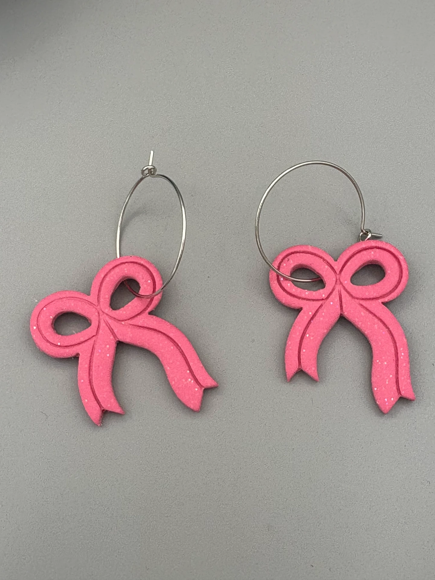 [46-58] Sparkly Pink Bow Hoops