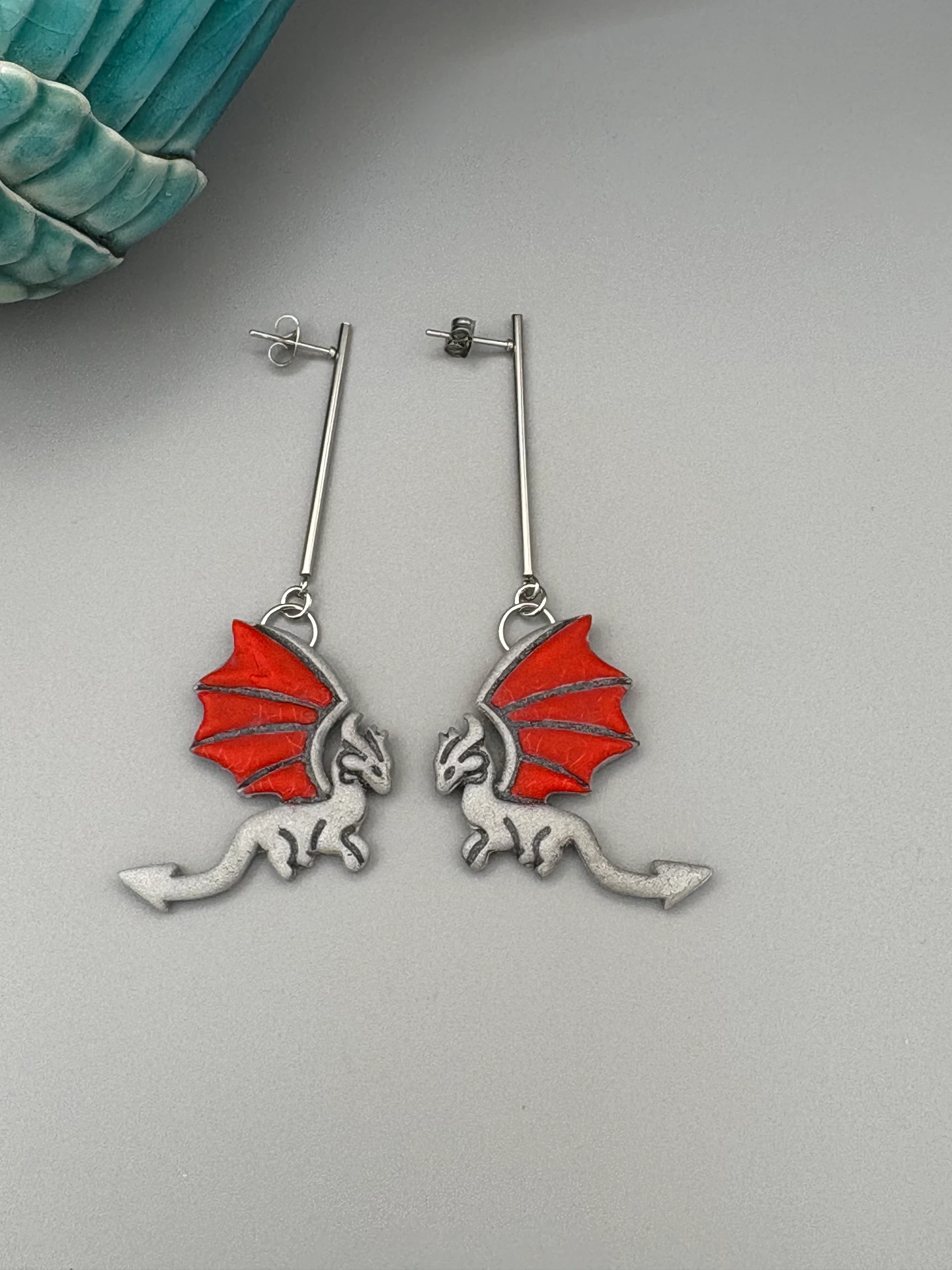 Silver & Red Flying Dragons