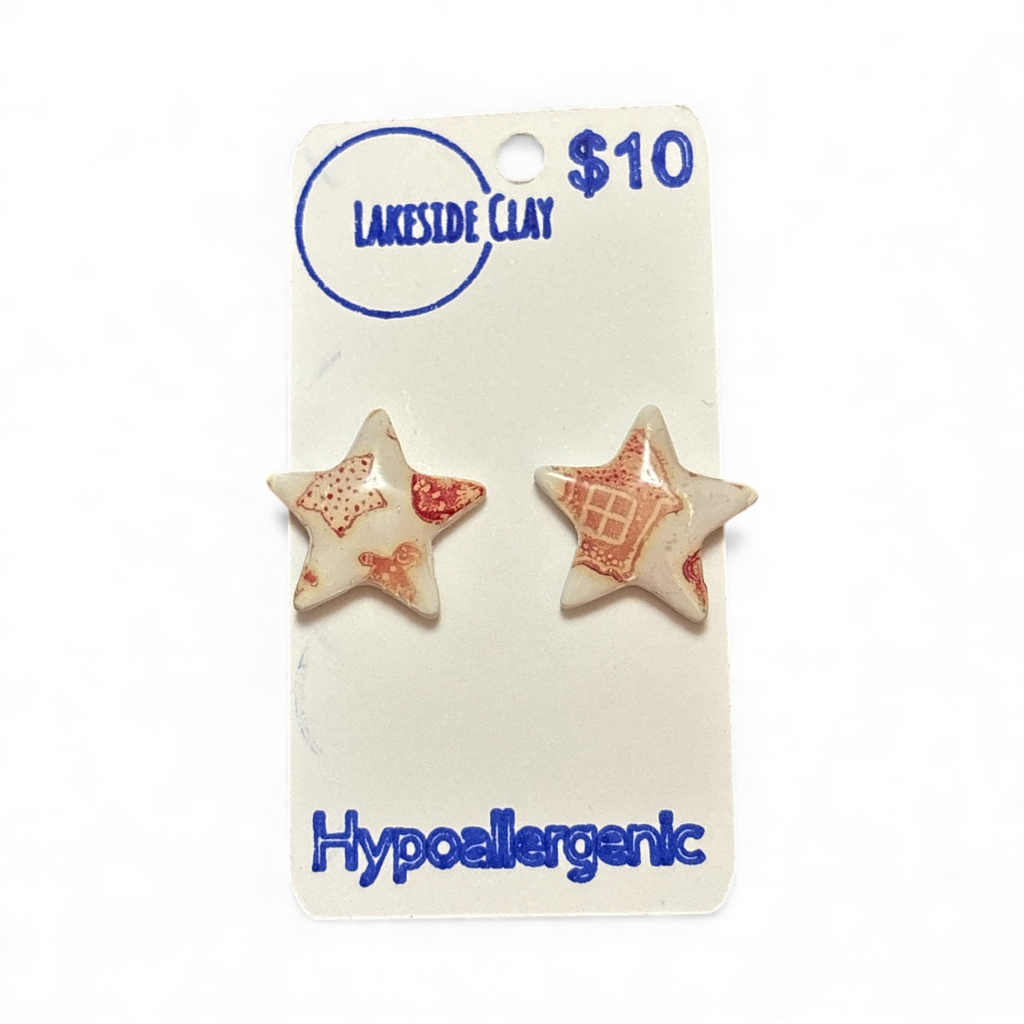Red & White Christmas Star Studs