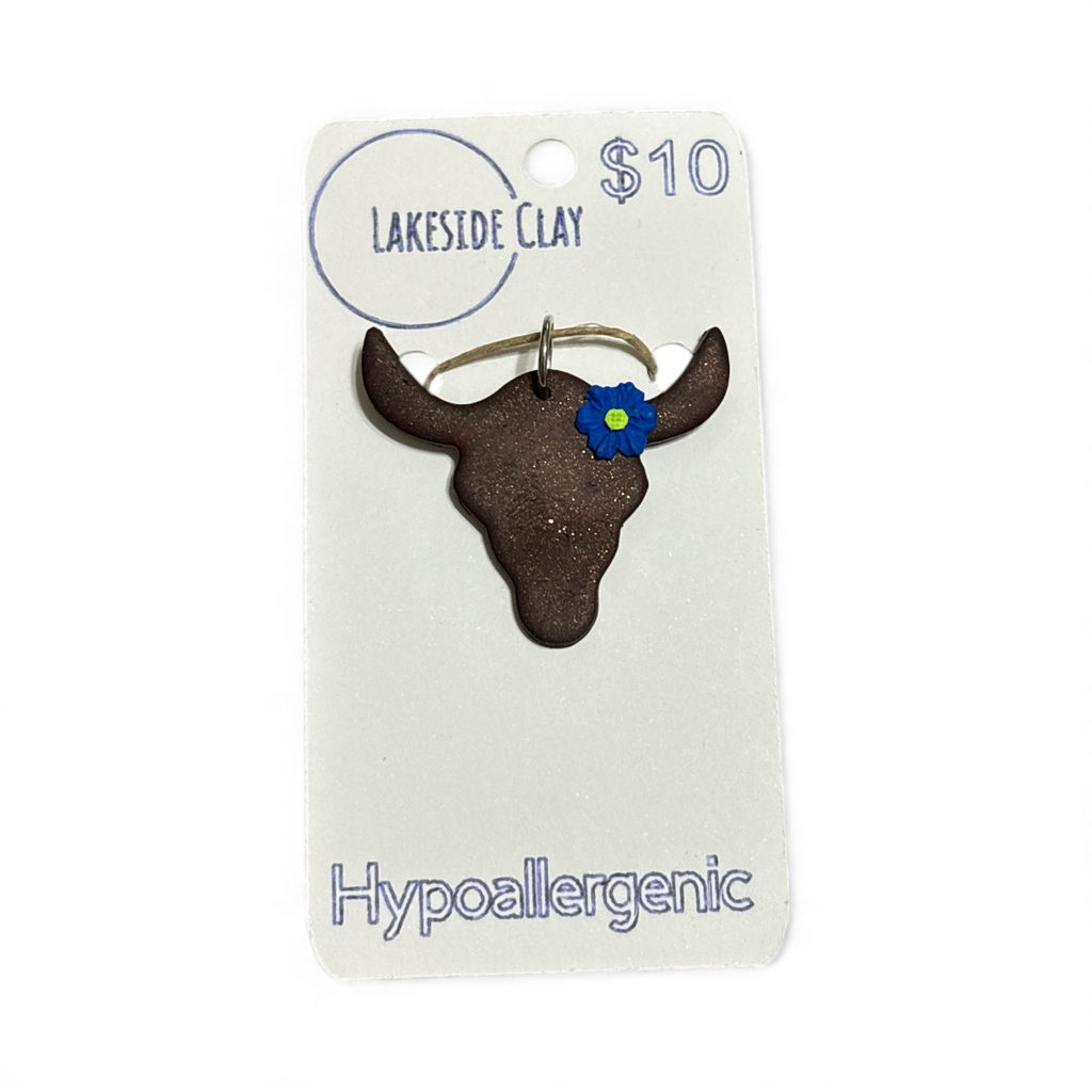 Steer with Blue Flower Pendant