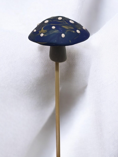 [P-29] Blue & Gold Mushroom Plant Stake