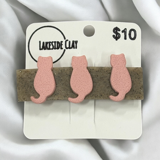 [20-44] Granite with Pink Cats Barrette