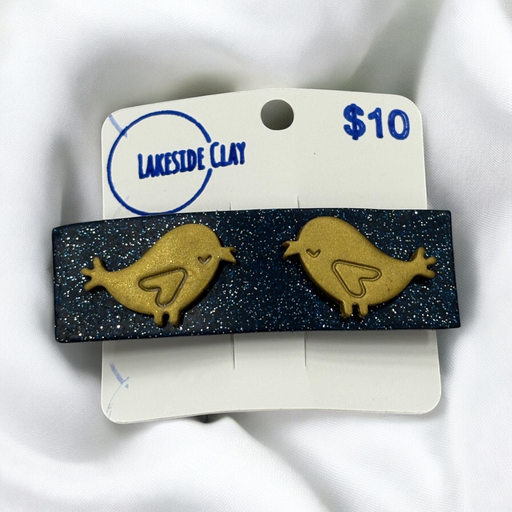 [20-45] Blue with Gold Birds Barrette