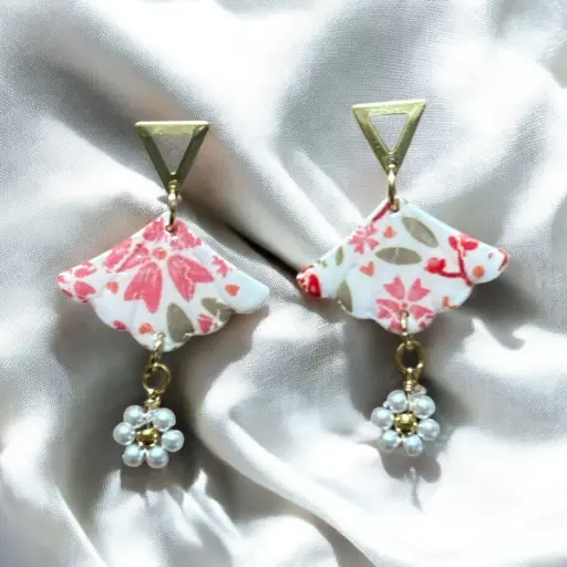 [9-26] Flower Pattern Fans & Pearls
