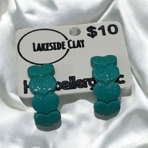 [18-9] Sparkly Teal Heart Huggies