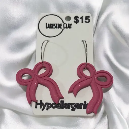 [46-58] Sparkly Pink Bow Hoops