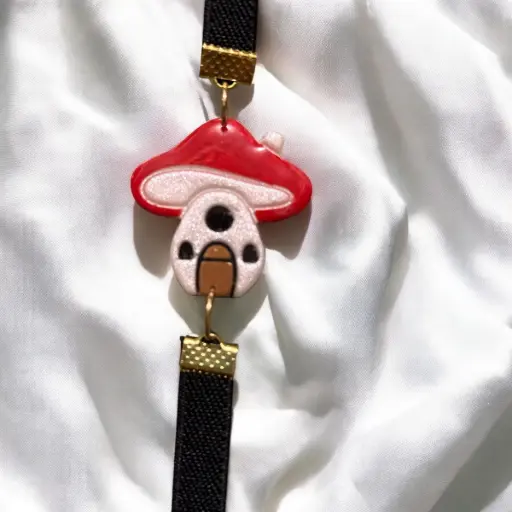 [66-2] Mushroom House Elastic Bookmark