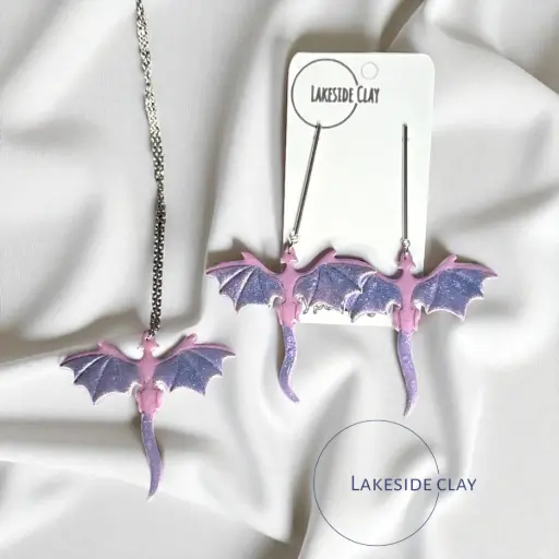 [68-4] Purple Dragon Earring & Necklace Set